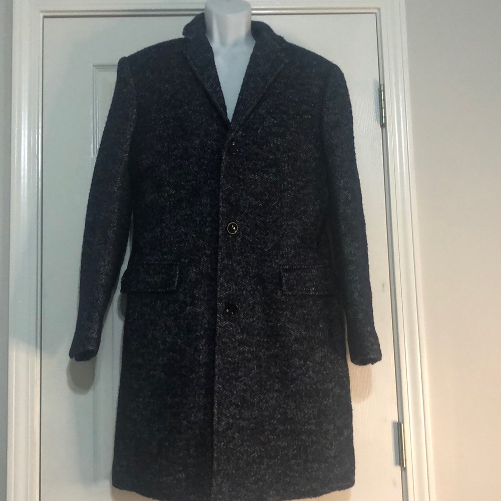J Crew Factory Thompson blue and white tweed topcoat, size 38